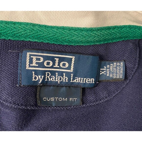 Vtg POLO RALPH LAUREN Cotton Polo Shirt Men's XL Navy BIG PONY Red Custom Fit - Picture 13 of 16